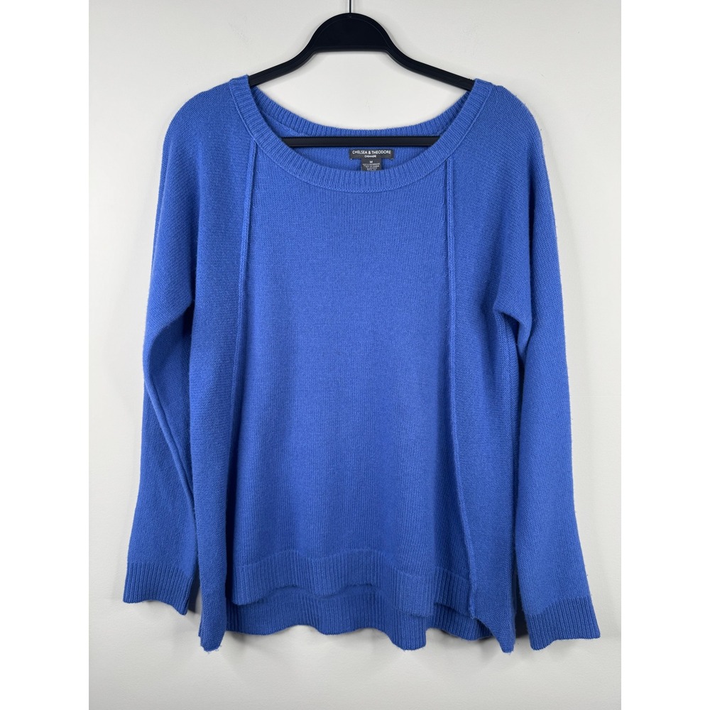 Chelsea & Theodore 100% Cashmere Sweater Blue Crew Neck Relaxed Pullover Medium